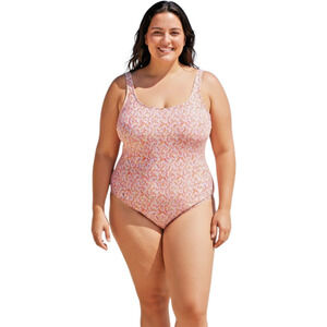 NWT Amazon Essentials Swimsuit 4X Peach Orange Floral One Piece UPF 50+ Padded